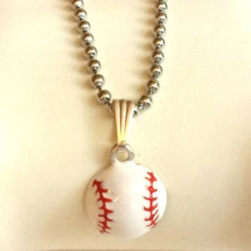 Silver Baseball Mom Necklace Pendant 20" Sports